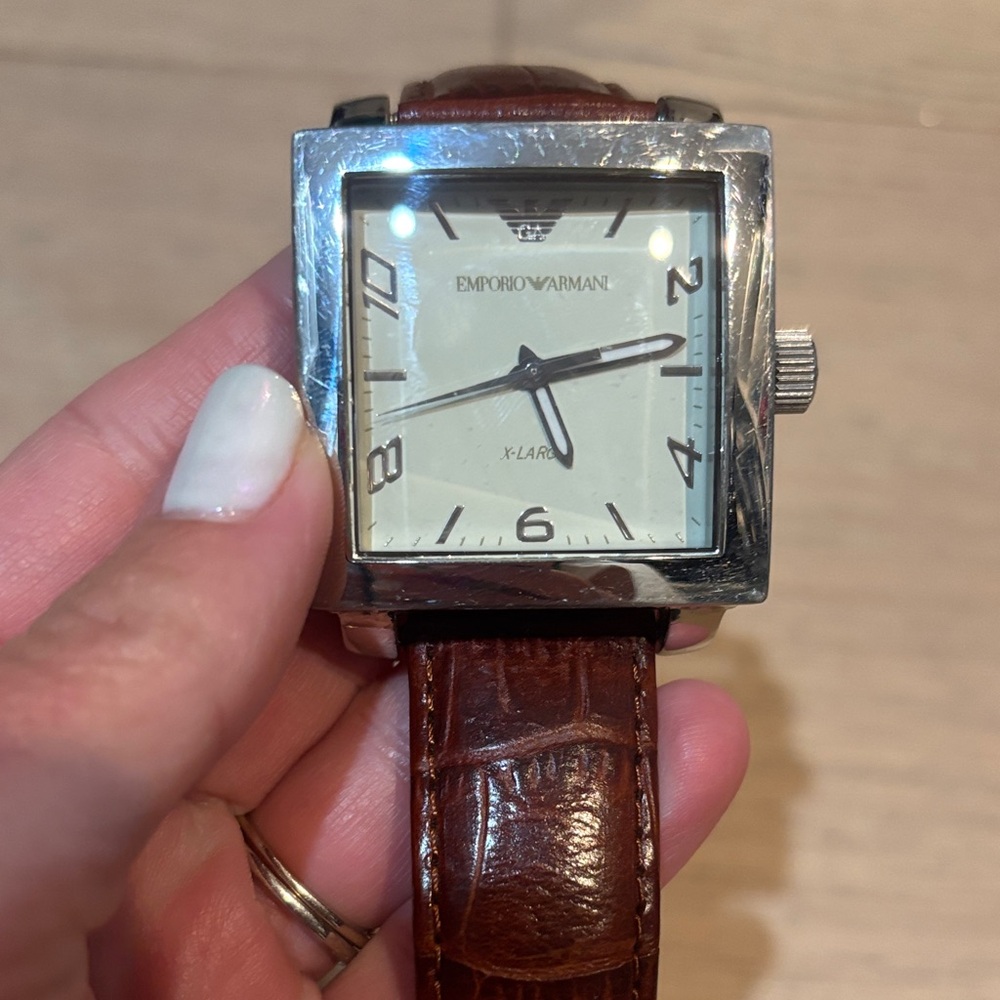 Emporio Armani Brown Leather Strap Watch - Picture 2 of 3